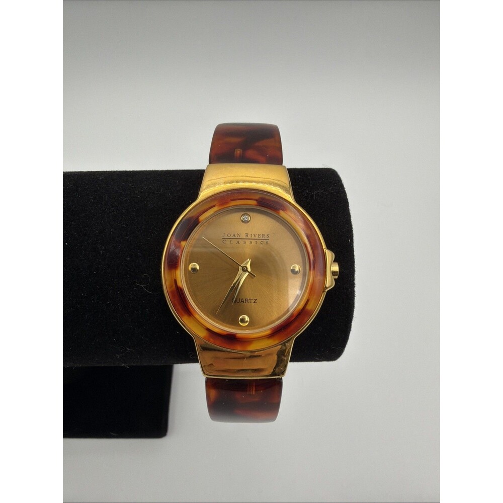 Joan Rivers Classics Tortoiseshell Bangle Watch Gold Tone Quartz Working